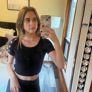 Emma & Sam Size Small Black Crop Top with Ring Sleeve Detail